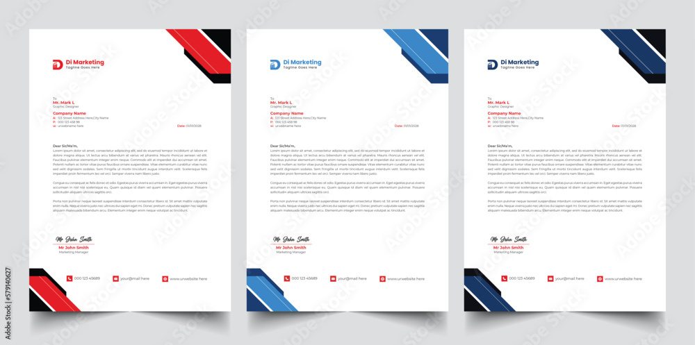 Business letterhead minimal design with 3 Colors variation Business letterhead minimal design with 3 Colors variation