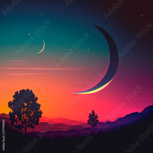 Simple twilight sunset and moon 