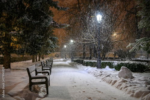 Brasov, Romania - Winter night in the historical old town of Brasov, Transylvania