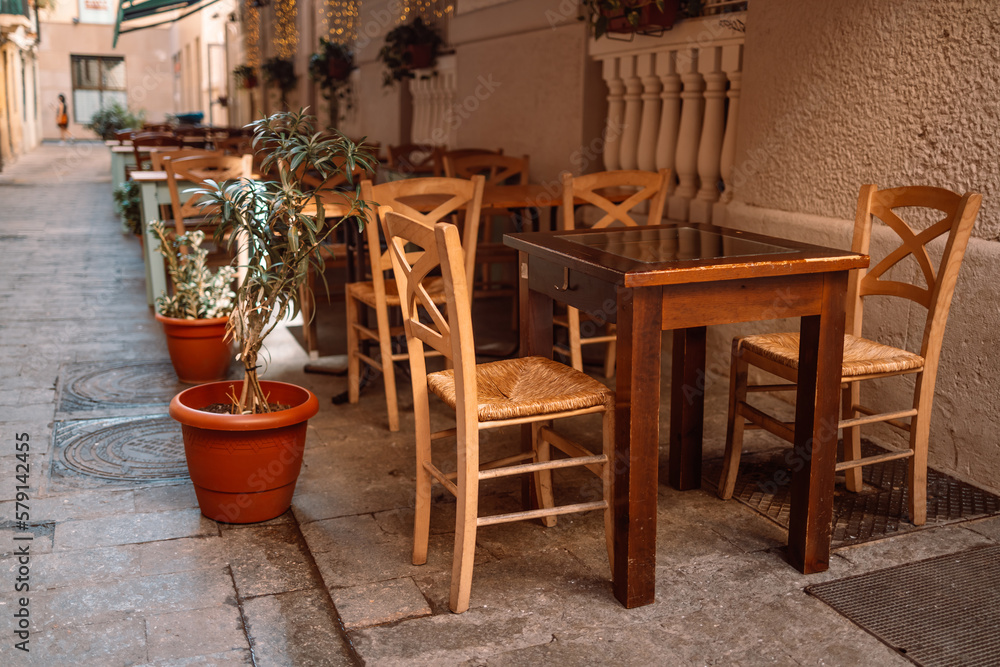 Interior of open air restaurant in Valencia, Spain