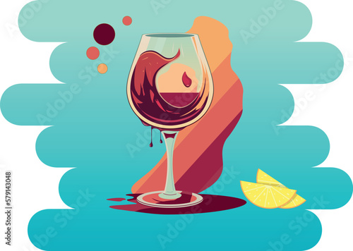 vector illustration of beach glass, rest and drink, orange and juice, summer vacation, glass of wine andcheesee, красное вино в стеклянном бокале