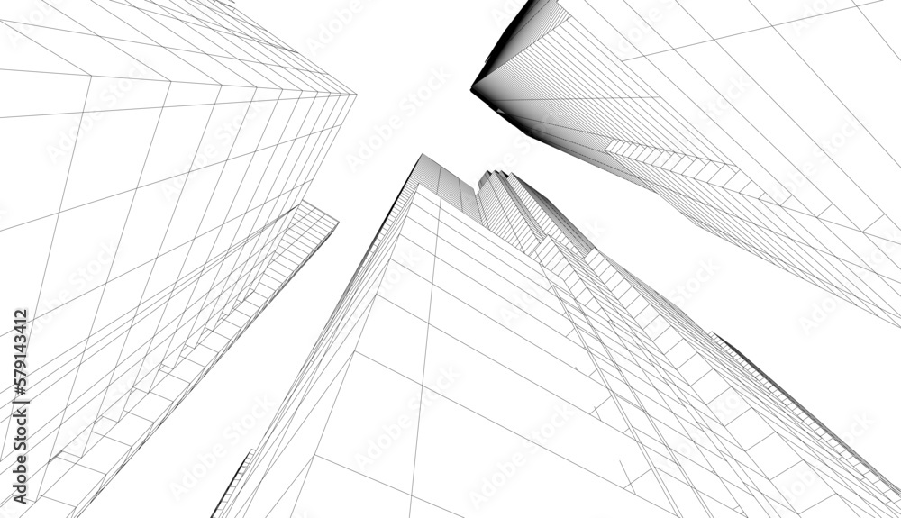 City architecture vector 3d illustration - obrazy, fototapety, plakaty 