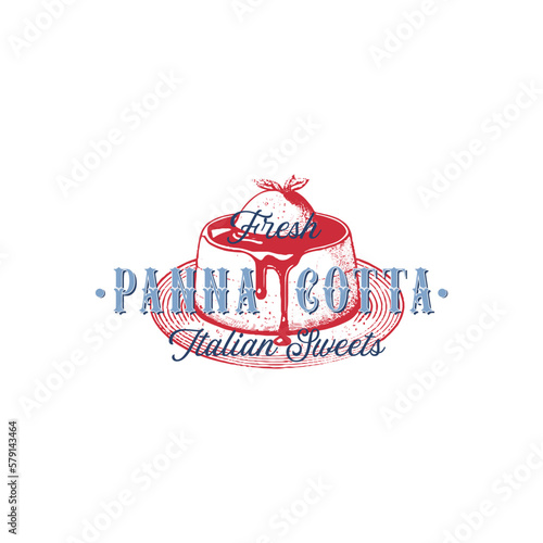 Vector panna cotta Vintage Abstract Sign, Symbol or Label Template .Traditional Italian dessert.
