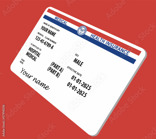 Here is a mock federal government Medicare Health Insurance card isolated on the background and seen at an angle with perspective. This is a vector image.
