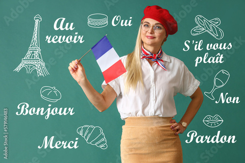 Beautiful woman with flag o...