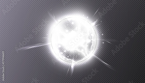 Light ball in plasma energy flow, vector electric lightning and light flashes. Magic bolt of lightning.	
