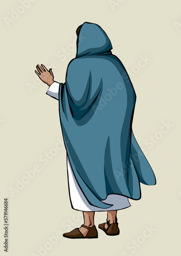 Vector drawing. The man in the coat. Back view