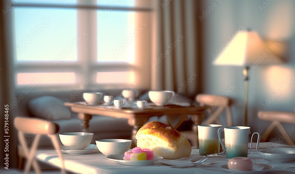 a room with a table, chairs, and a couch. generative ai a room with a table, chairs, and a couch. generative ai