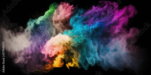 Colorful smoke, geometric pattern isolated on black   background wallpaper, abstract minimalist 3D render flow texture, generative ai,  © Anna Elizabeth