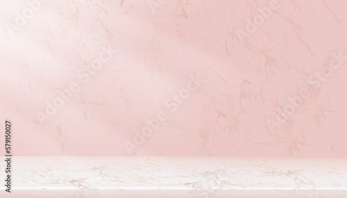 Beige Marble wall texture background with rough floor,Top view of Pink Granite Table top with surface pattern,Backdrop background 3D Empty Studio room with Copy space for Cosmetic Product Presentation