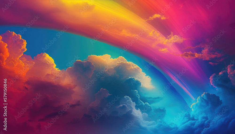 Rainbow Sky with Clouds created with Generative AI Technology, ai, generative