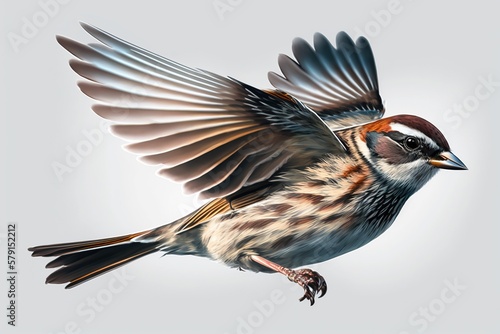 A small sparrow, flying isolated. Ai generated.