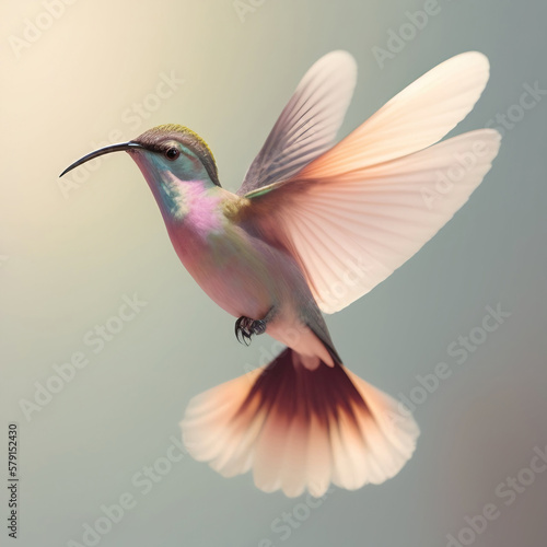 Generative AI  pink hummingbird flying on a neutral background
