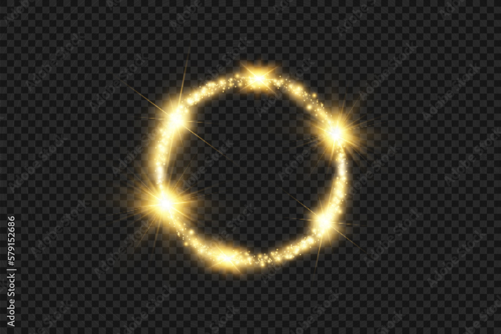 Naklejka premium Round shiny perfect background. Vector eps10. Beautiful light. Magic circle. Precious background.Round gold shiny frame with light bursts. 