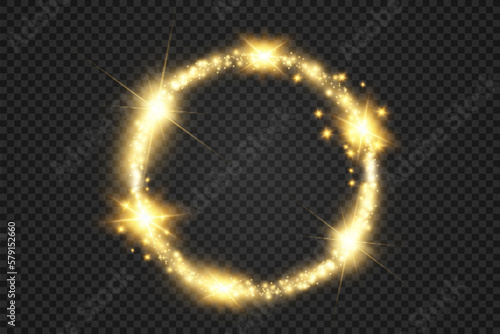 Round shiny perfect background. Vector eps10. Beautiful light. Magic circle. Precious background.Round gold shiny frame with light bursts. 