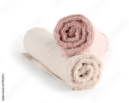 Rolled soft towels isolated on white background