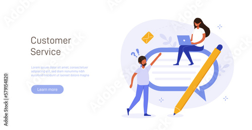 Customer support call center concept. Customer helpdesk, communication, call center, online help, frequently asked questions, support system, chat. Support creative illustration.