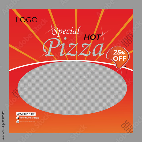 Fast food restaurant business marketing social media banner post template with abstract background, logo and icon. Healthy pizza online sale promotion flyer. 