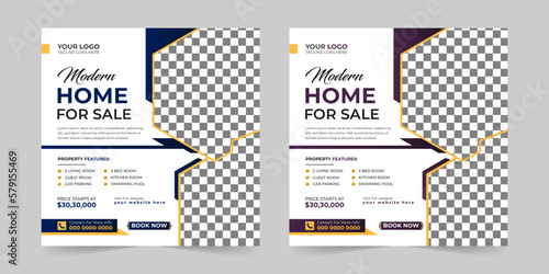Modern Real estate house sale and home rent advertising square Social media post and promotion ads discount banner vector template design.