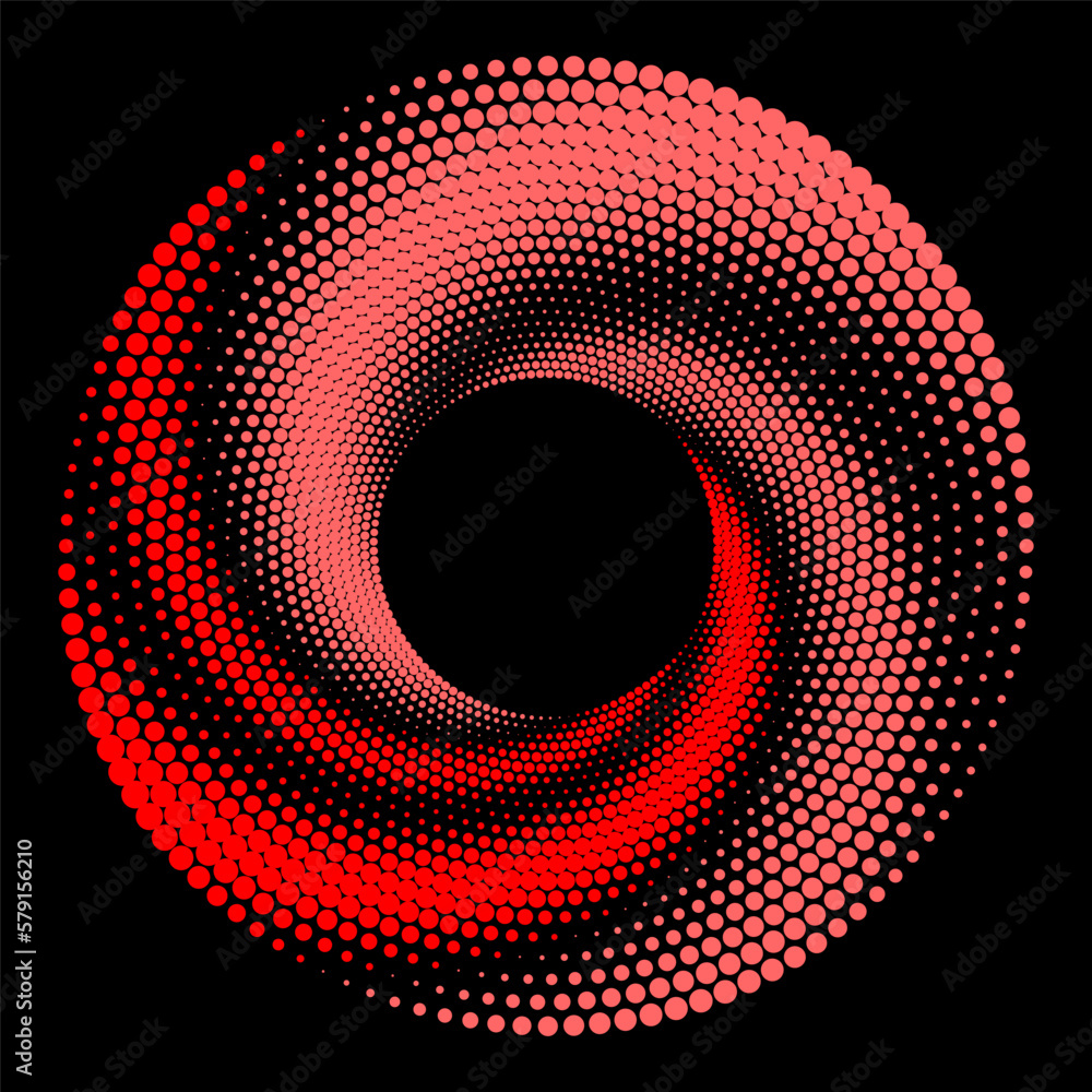 Abstract red spiral. Vector dots background for design banners, posters, business projects, pop art texture, covers. Geometric halftone texture.