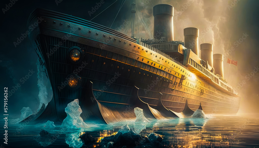 The titanic ship is floating in the water. Generative AI. Stock ...