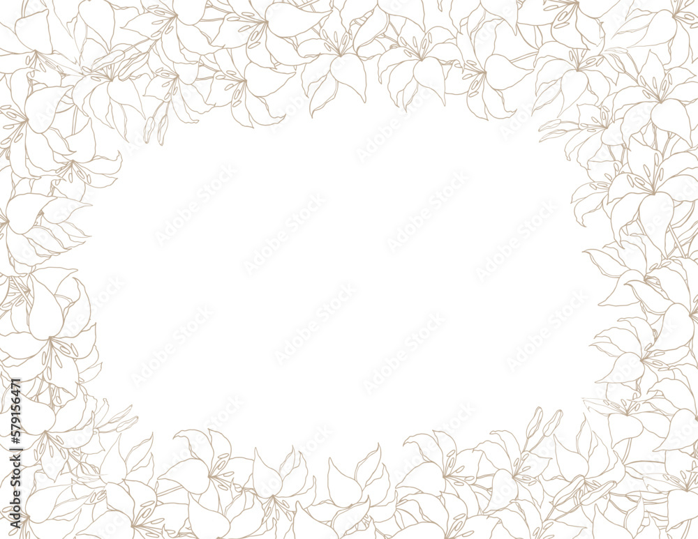 Lilly frame line art boarder for wedding invitation or card