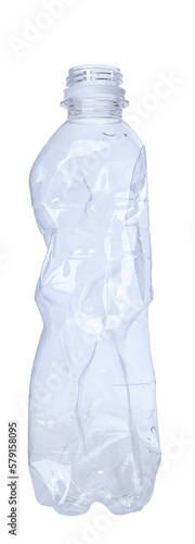 empty crushed plastic bottle isolated on white background