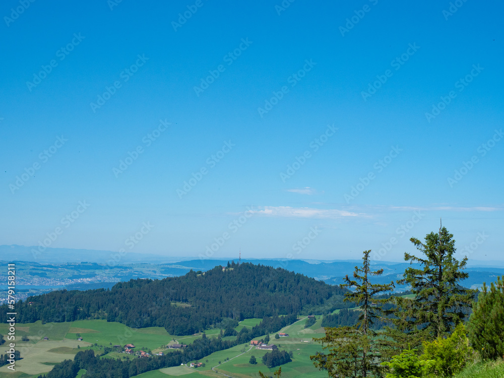 Zurich, Switzerland - June 12th 2022: View towards Bachtel, a famous viewpoint around Zurich