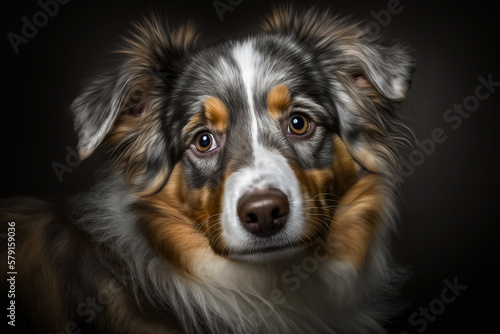 Majestic Australian Shepherd on Dark Background - The Perfect Combination of Intelligence and Beauty © ThePixelCraft