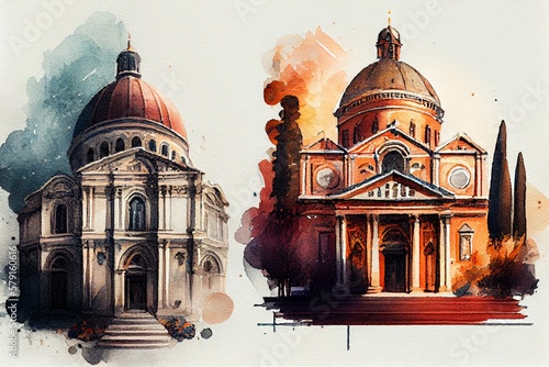 Historic Religious Buildings, watercolor style generative AI