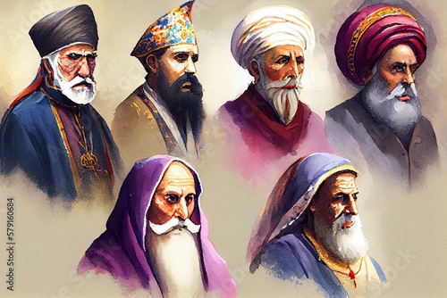 Historical Religious Leaders, watercolor style generative AI