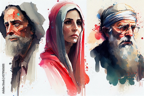 Wallpaper Mural Iconic Religious Figures, watercolor style generative AI
