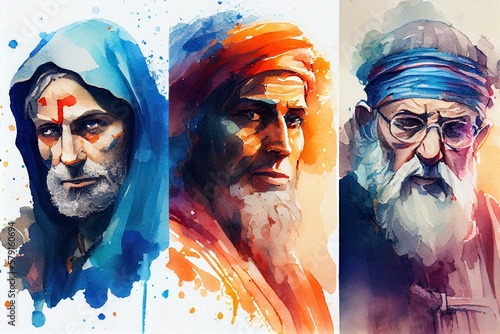 Iconic Religious Figures, watercolor style generative AI photo