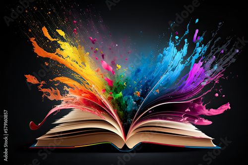 Open book with colors flying out of it, Open Book, Colors, Flying, Art, Illustration, generative ai, Creativity, Imagination, Inspiration, Education, Learning, Literature, Reading, Storytelling, 