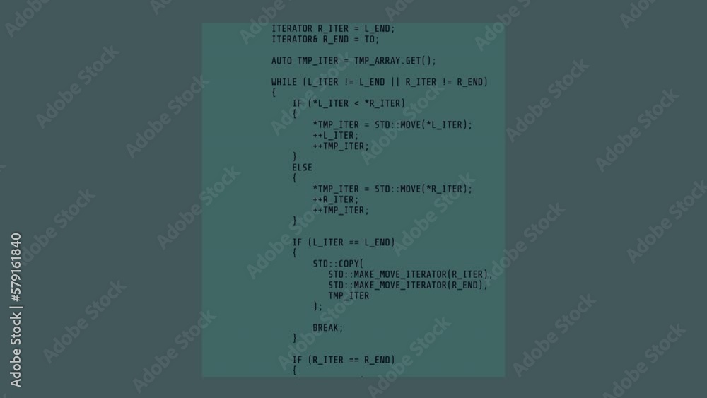 Large animated block with scrolling abstract code. Large animated block with scrolling abstract code.