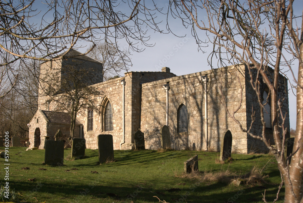 low view of Edlingham 11th century church near Alnwick