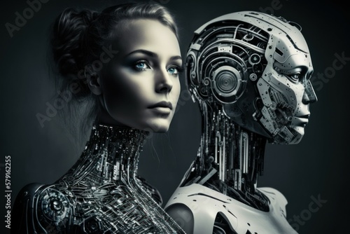 Robot cyborg of the future. The concept of the development of artificial intelligence. AI generated