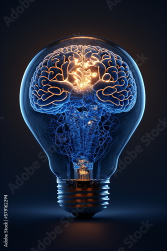 Brain light bulb human brain glowing inside of light bulb. Conceptual symbol of idea and insight. AI generated