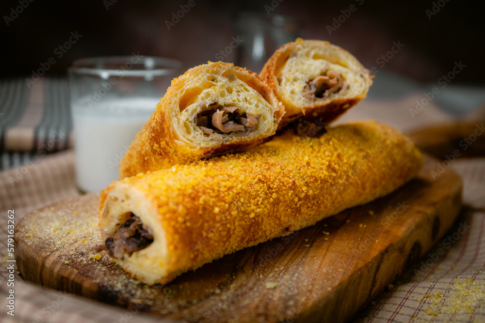 Bakery shop products various kinds of baguette, bagel, donut