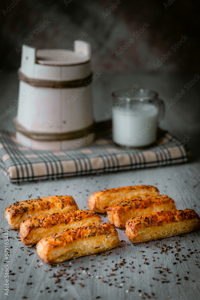 Bakery shop products various kinds of baguette, bagel, donut