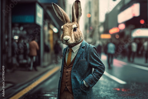 cool Easter bunny standing and posing as hipster modern man