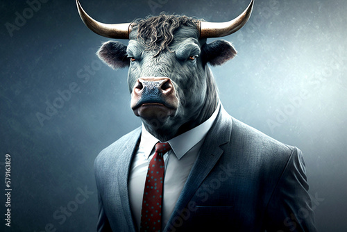 bull posing in business suit Generative ai
