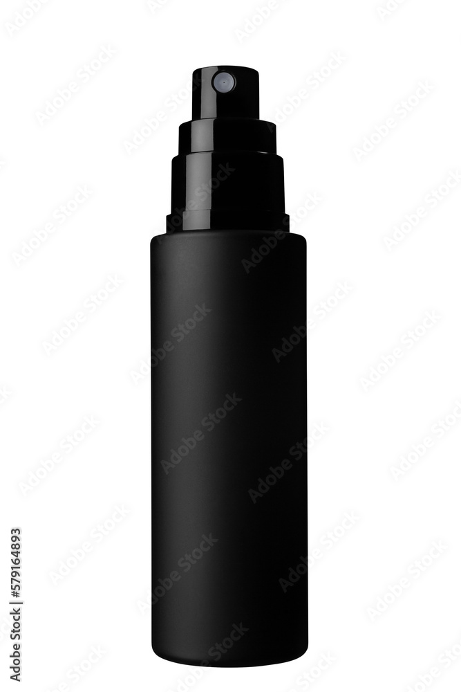 black plastic round cosmetics spray bottle isolated on transparent background 