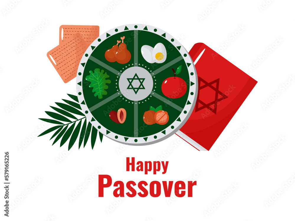 Jewish holiday Passover, Pesach, traditional icons and symbols. Vector