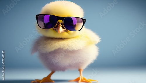 Cool baby chick with sunglasses on a colorful background. Gradient background. Generative AI