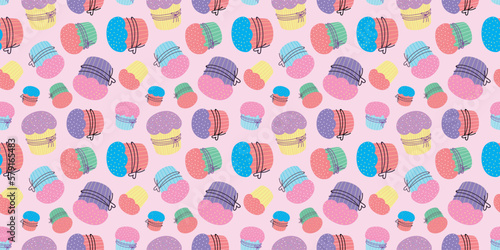 Cupcake seamless pattern. Easter cake background