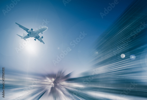 Airliner in motion on background of high speed traveling in sky © JackF