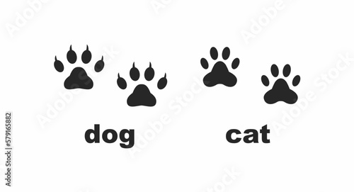 dog and cat foot Prints Icon Set Isolated on White Background. Vector Illustration