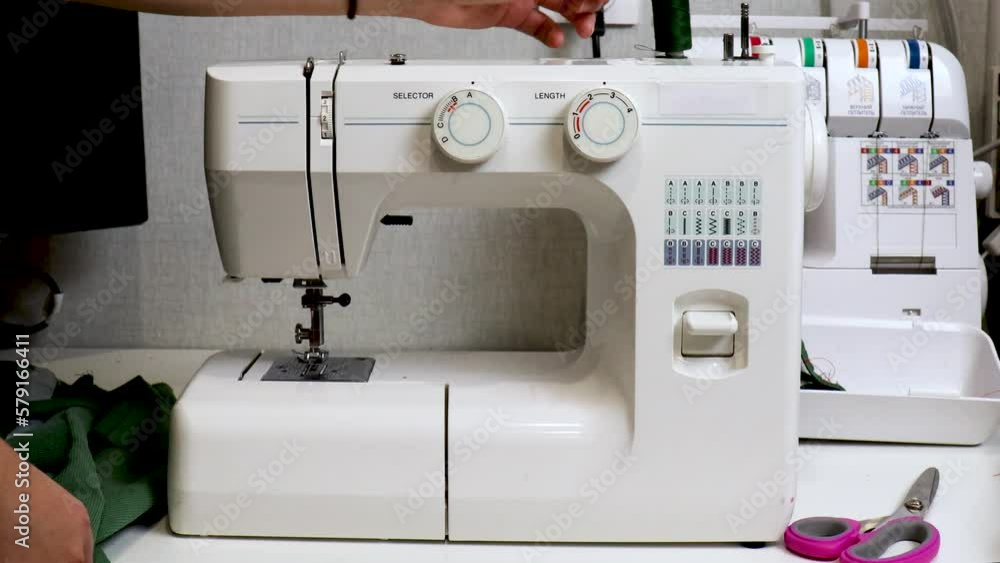 how to refill sewing machine process. Woman fill up a sewing machine