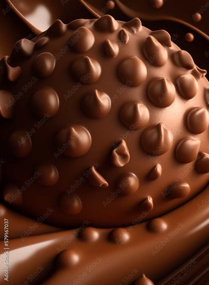Fototapeta premium Ai-Generated Decadent Dark Chocolate Treat: A Realistic Render of a Rich, Creamy, Soft, Gooey, Fluffy, Melted Fudge Frosting with a Glossy Glaze and Nutty Caramel Nougat